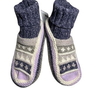 Muk Luks Luxe Collection Cuffed Slipper Sox in Purple and Gray. Sz: 6-10